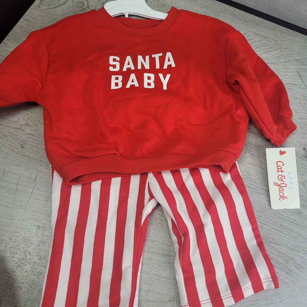 Cat & Jack Santa Baby 2 Piece Outfit 3-6mo Sweatshirt Pants NEW NWT
